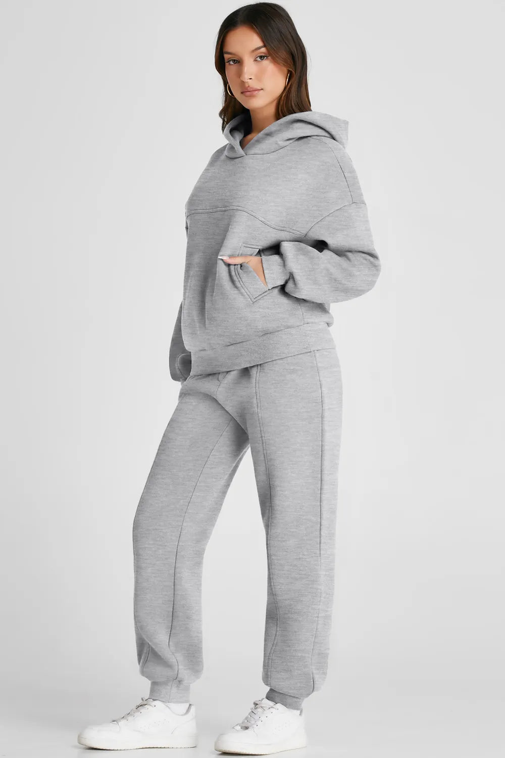 Dropped Shoulder Long Sleeve Hoodie and Pants Active Set - Girly Tea