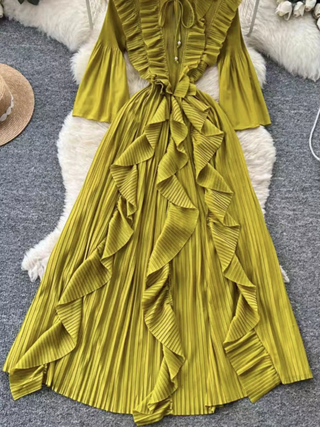 Ruffled A-Line Midi Dress - Girly Tea