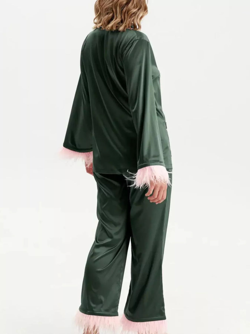 Silky Button Up Top and Pants Lounge Set - Girly Tea