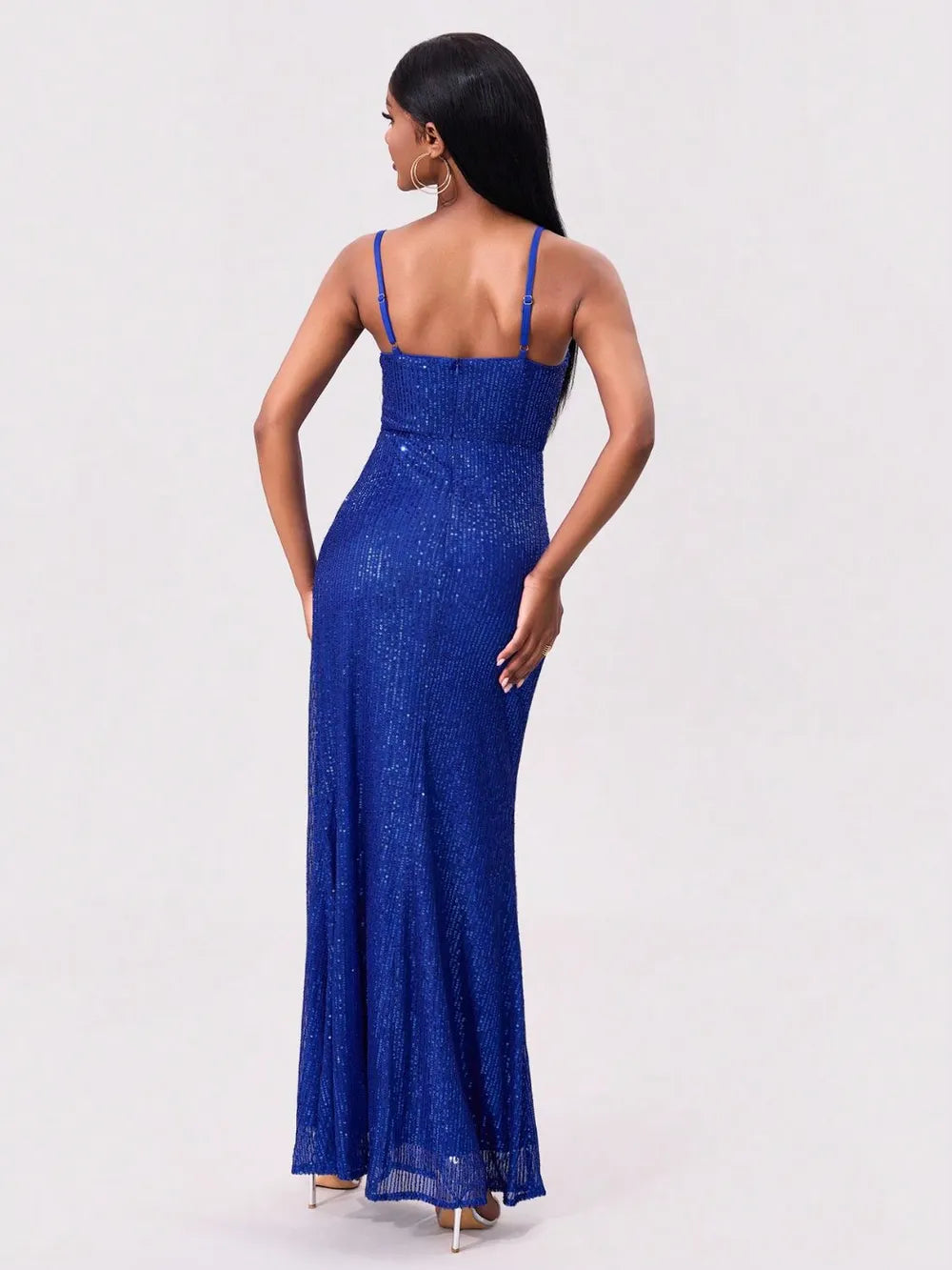 Slit Sequin Square Neck Spaghetti Strap Dress - Girly Tea