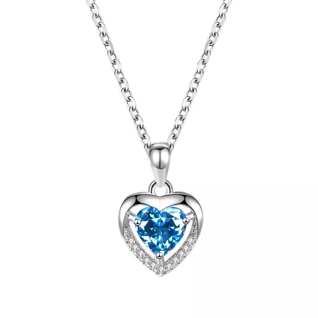 925 Sterling Silver Zircon Heart Necklace - Girly Tea