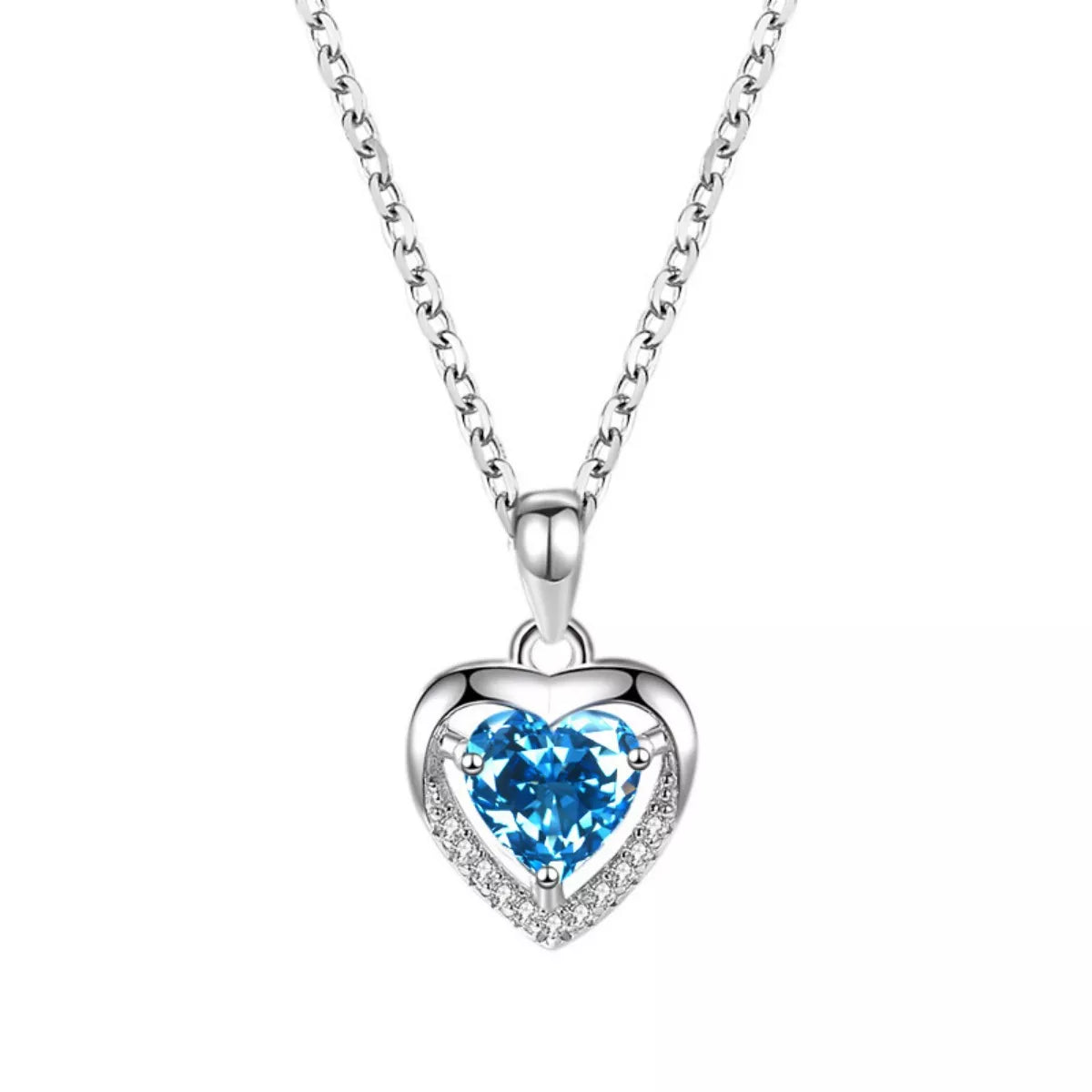 925 Sterling Silver Zircon Heart Necklace - Girly Tea