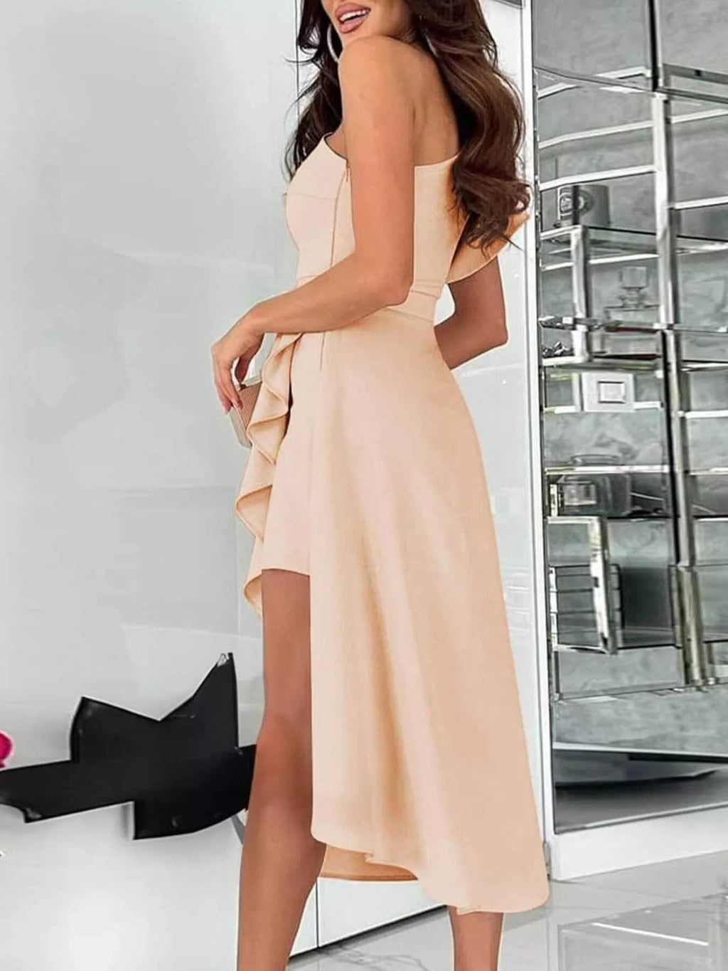 One-Shoulder Ruffle High-Low Dress - Girly Tea