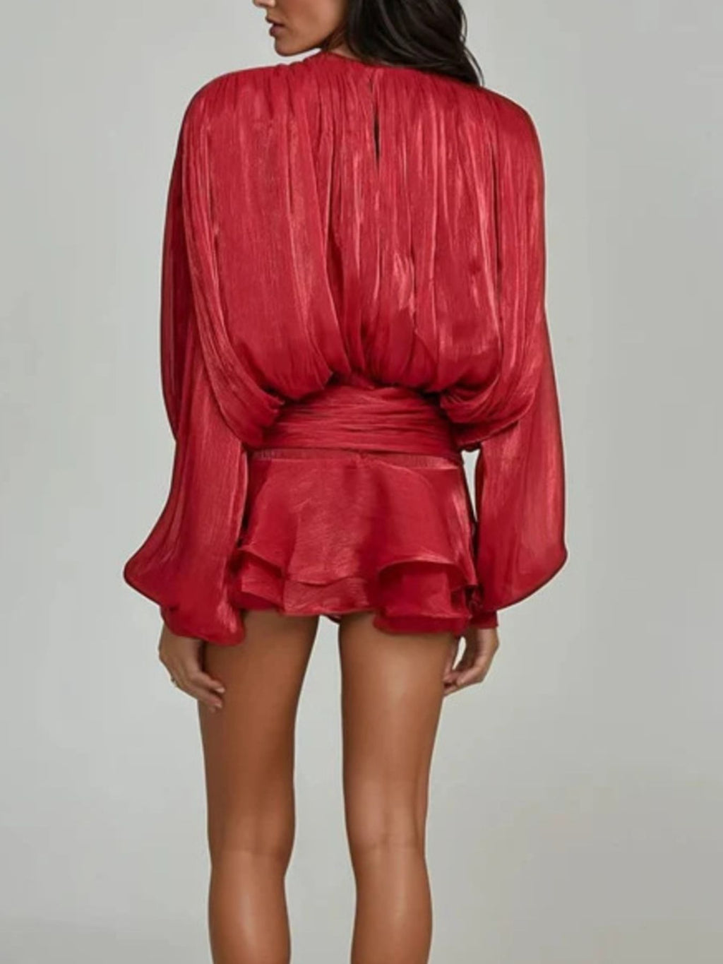 Tie Front Balloon Sleeve Top and Skirt Set - Girly Tea