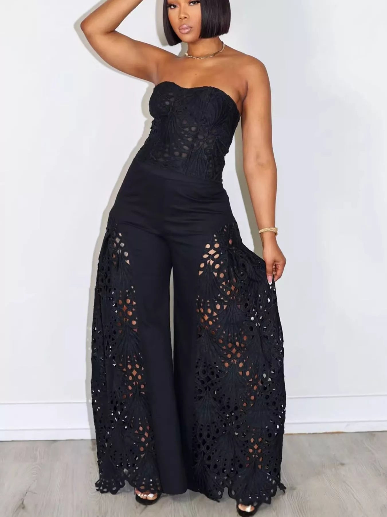 Cutout Tube Top and Wide Leg Pants Set - Girly Tea