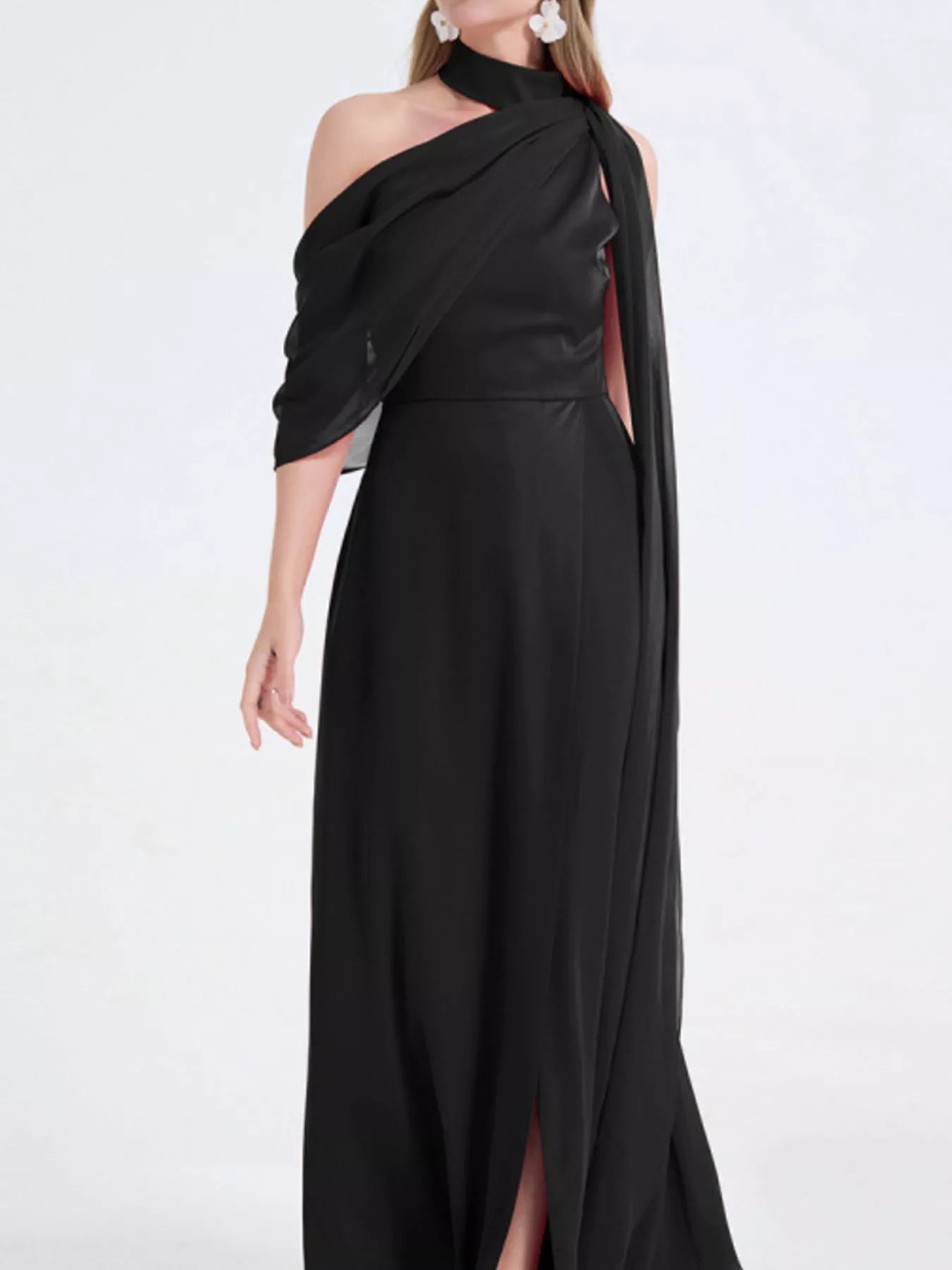 Asymmetrical Neck High Slit Maxi Dress - Girly Tea