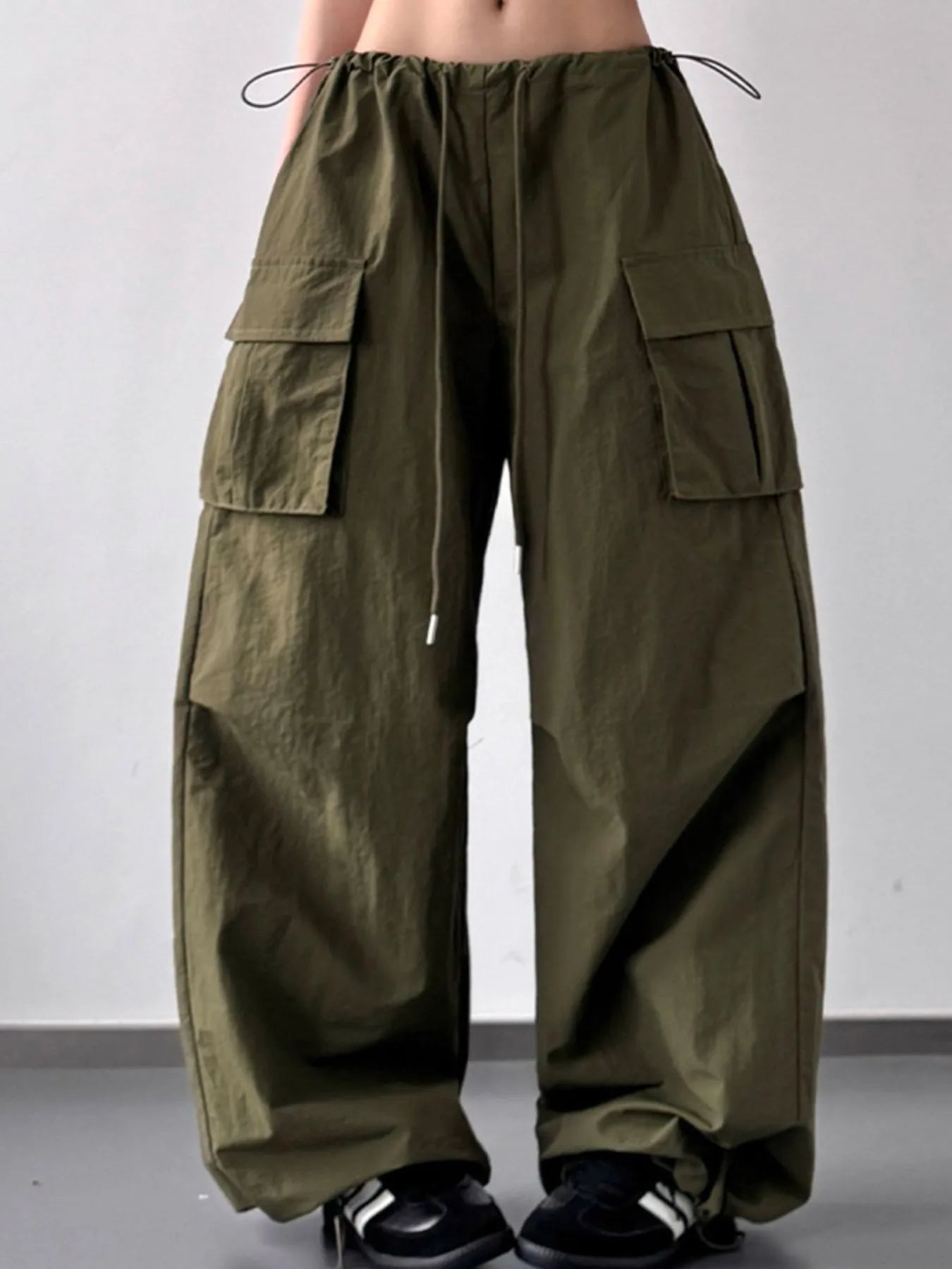 Drawstring Wide Leg Cargo Pants - Girly Tea
