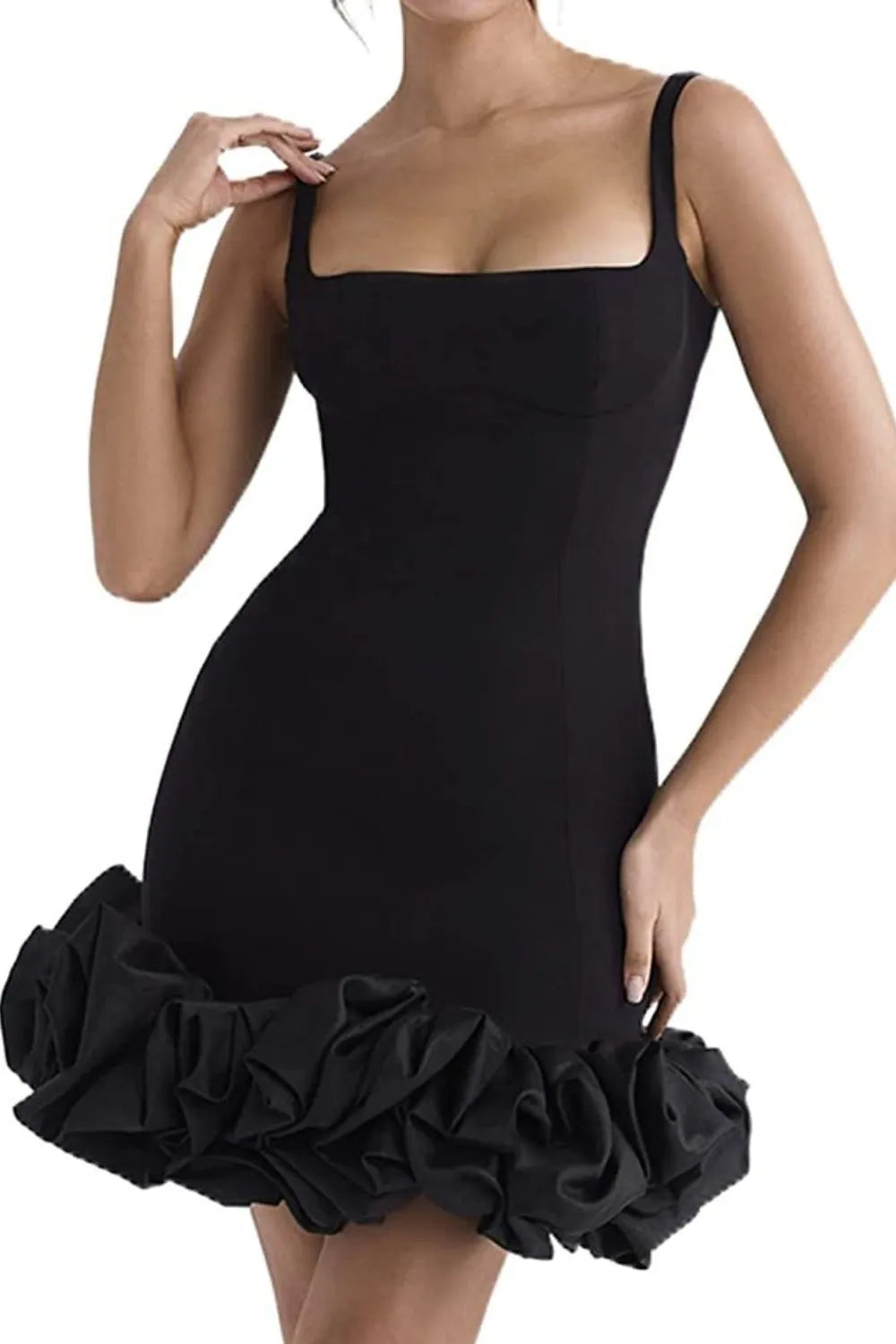 Ruched Square Neck Sleeve Mini Dress - Girly Tea