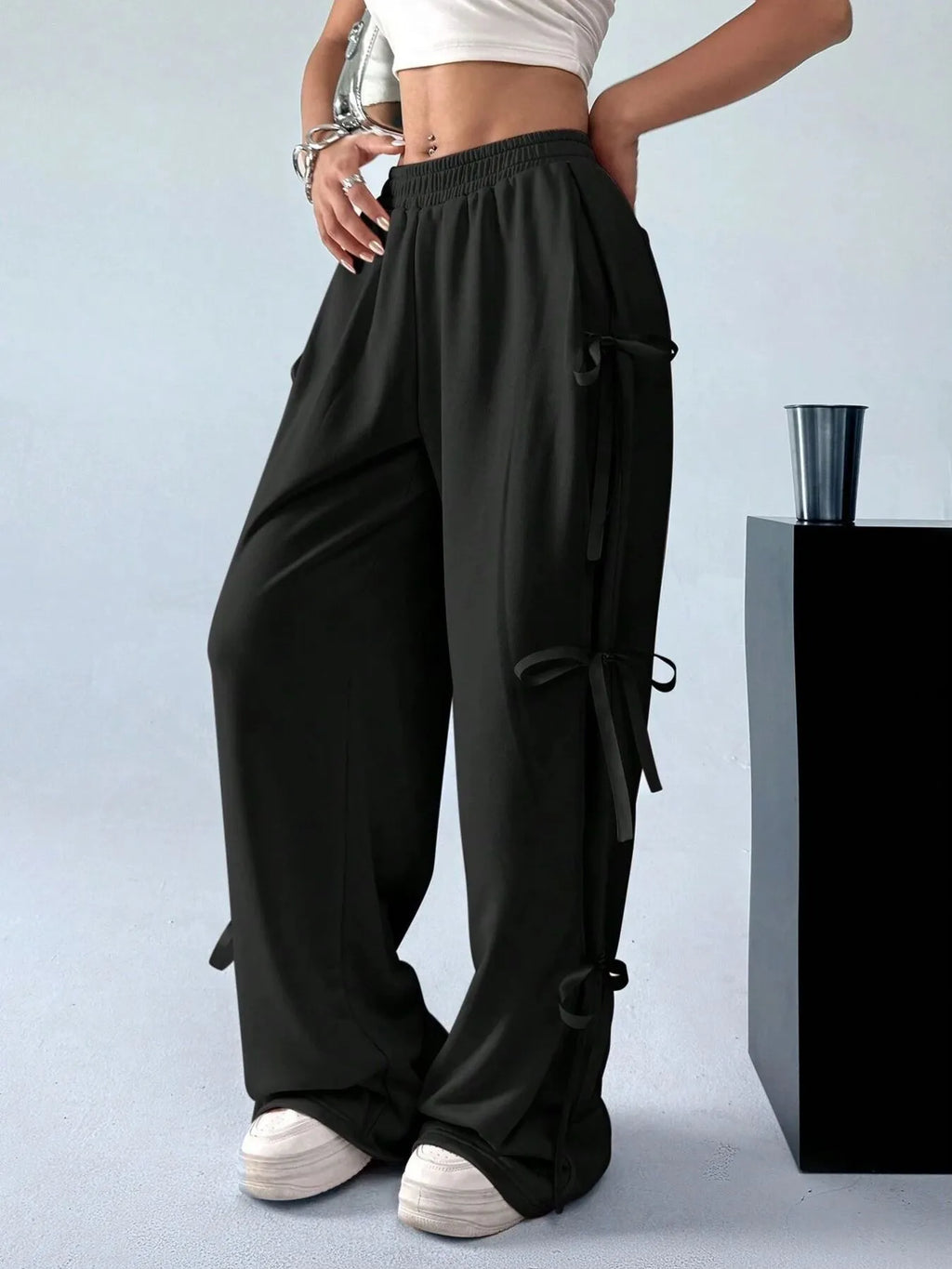 Cargo Wide Leg Pants with Side Tie Details - Girly Tea