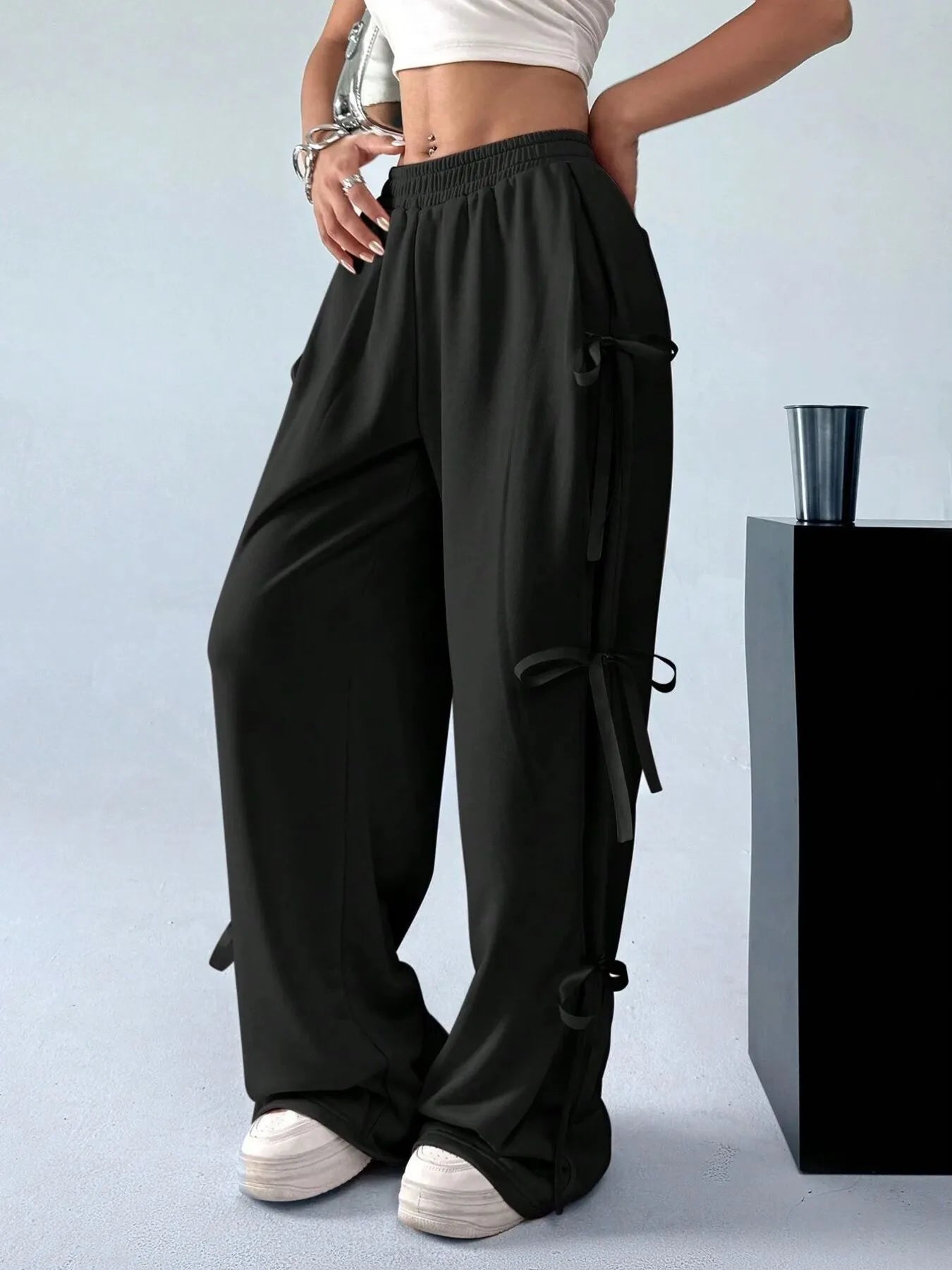 Cargo Wide Leg Pants with Side Tie Details - Girly Tea
