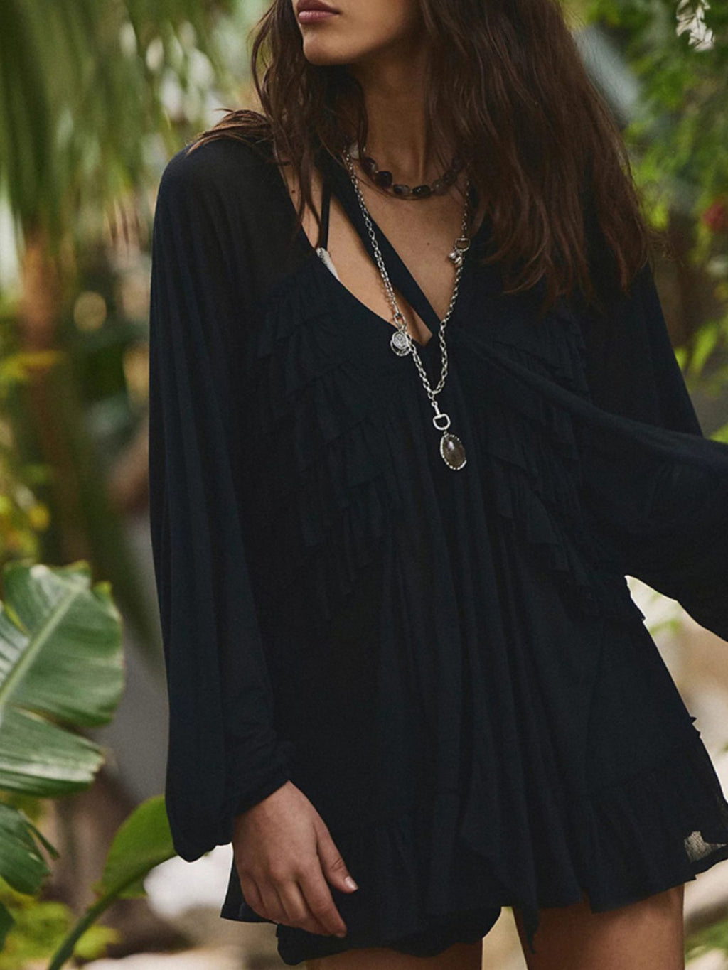 Sheer Ruffle Trim Beach Cover-Up - Girly Tea