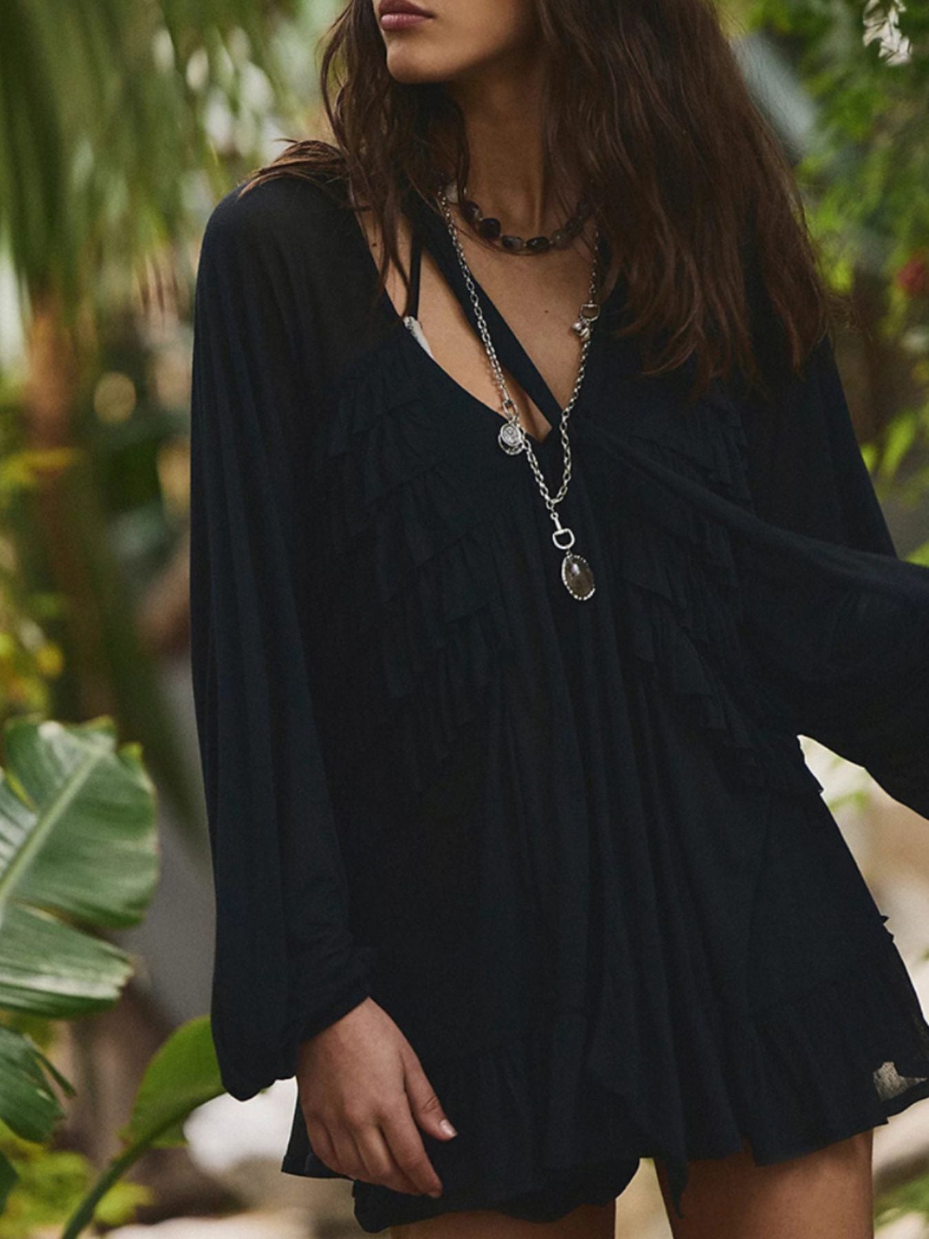 Sheer Ruffle Trim Beach Cover-Up - Girly Tea