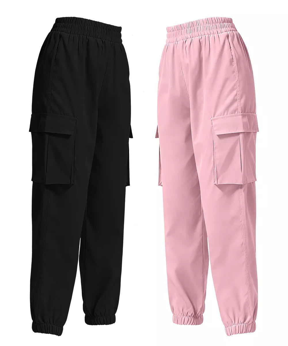 2 Piece Elastic Waist Cargo Pants - Girly Tea