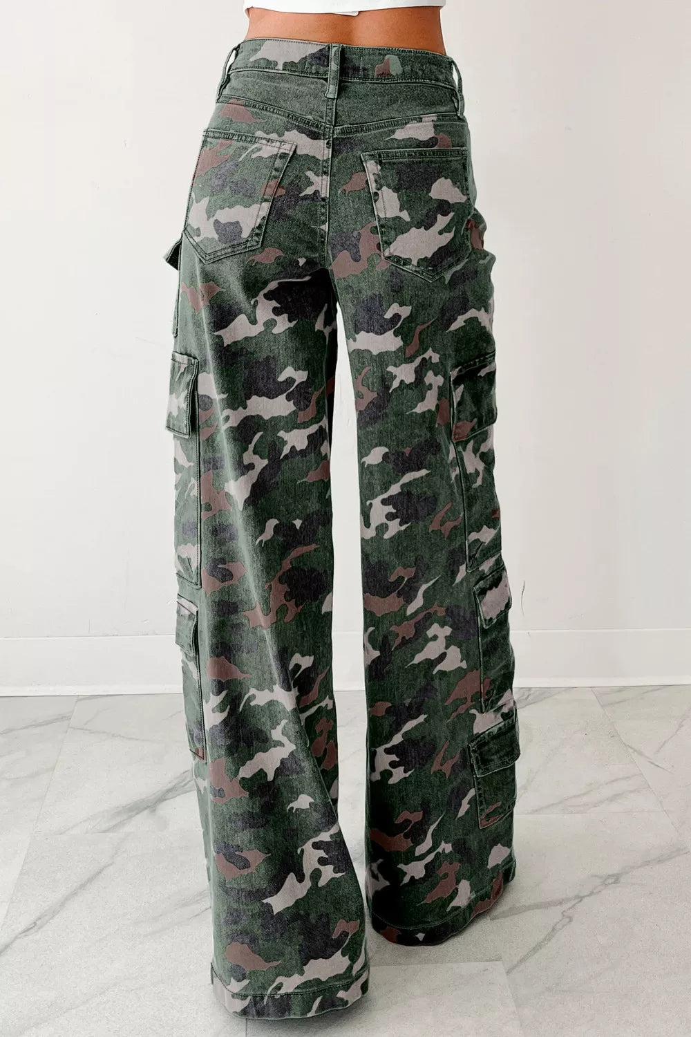 Camo Print High Waist Cargo Pants - Girly Tea