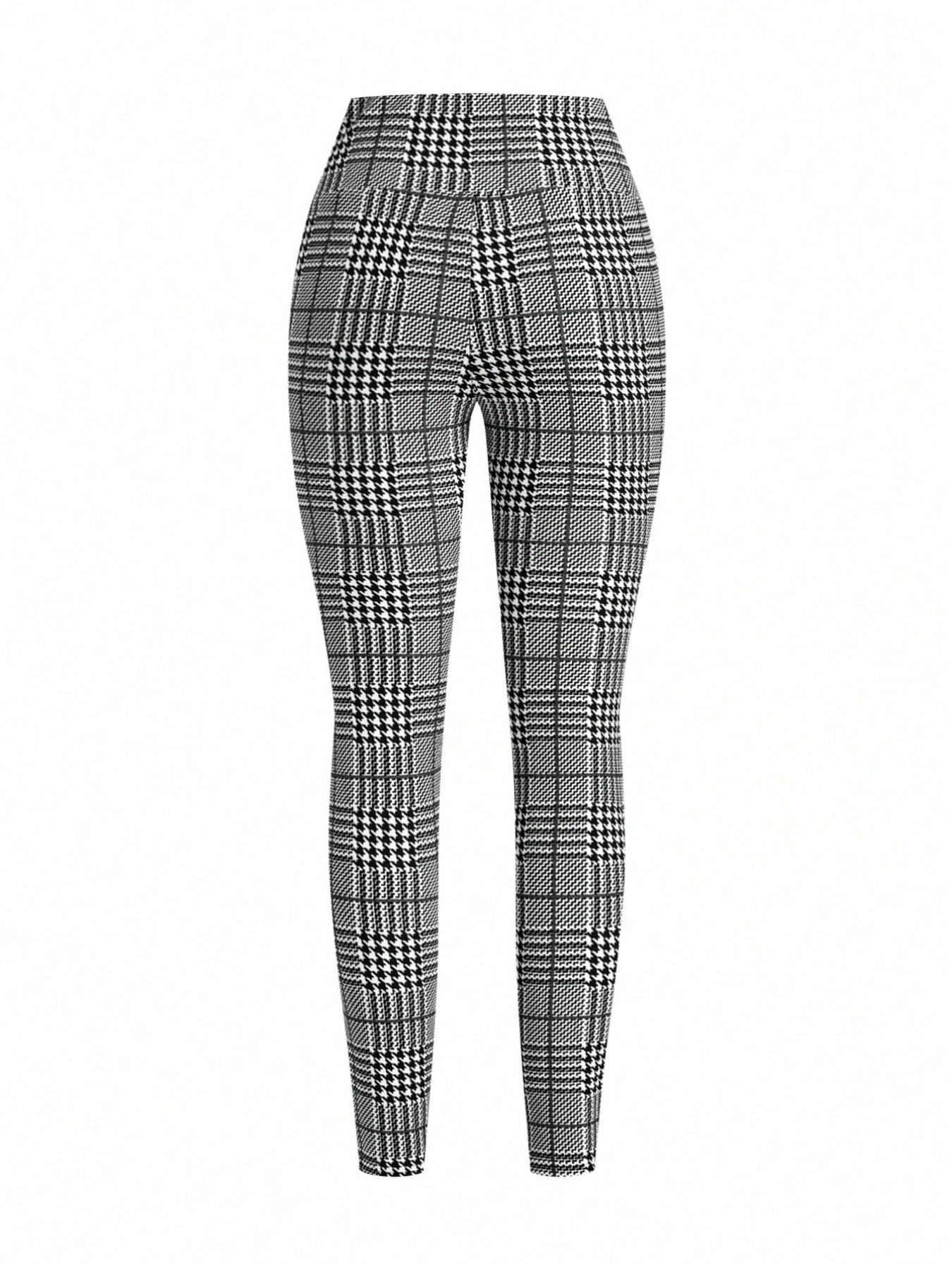 High Waist Plaid Slim Fit Pants - Girly Tea
