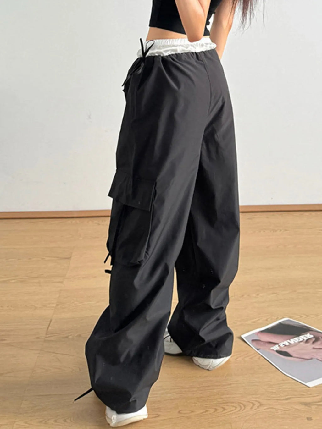 Bow Elastic Waist Cargo Pants - Girly Tea