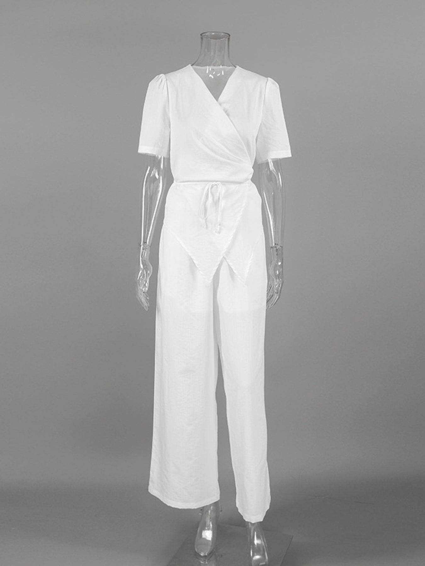 Wrap Top & Wide Leg Pants Set - Girly Tea