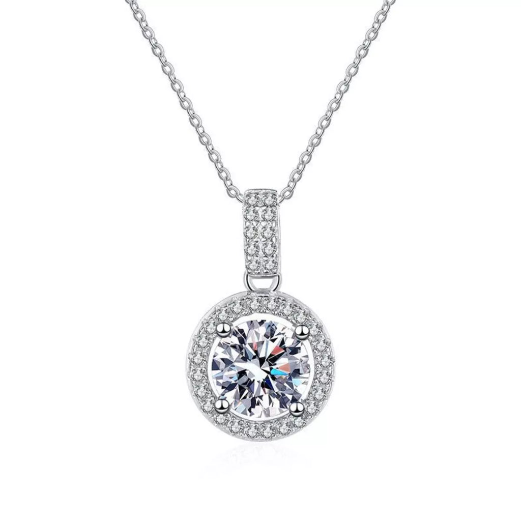 1 Carat Moissanite 925 Sterling Silver Pendant Necklace - Girly Tea