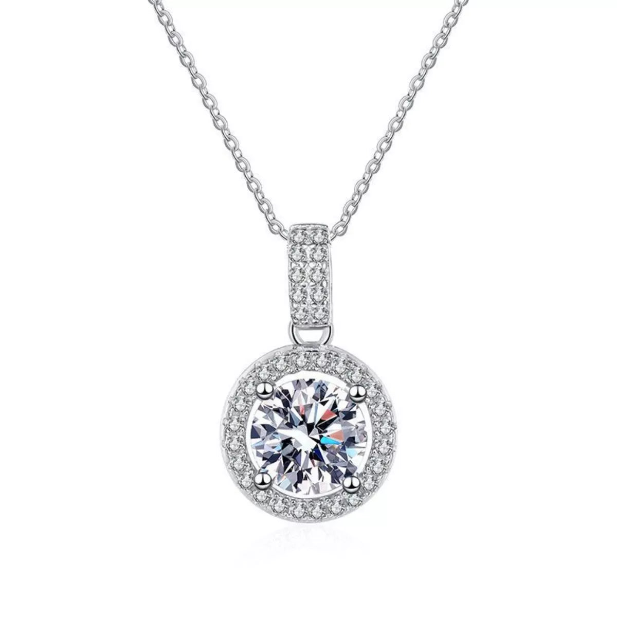 1 Carat Moissanite 925 Sterling Silver Pendant Necklace - Girly Tea