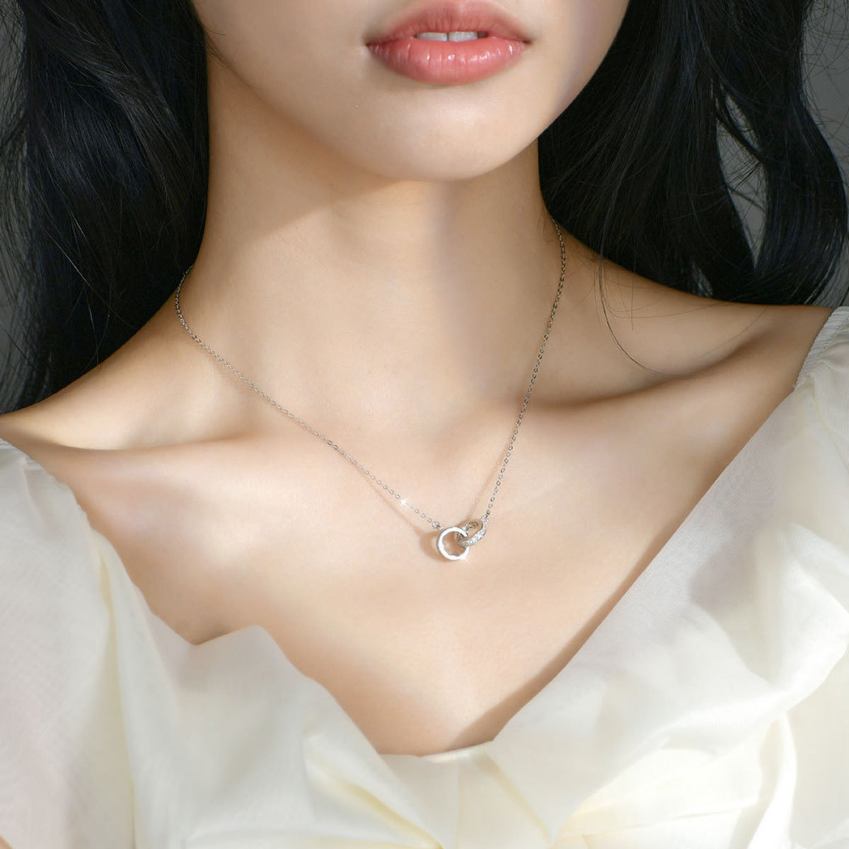 925 Sterling Silver Double Circle Pendant Necklace - Girly Tea
