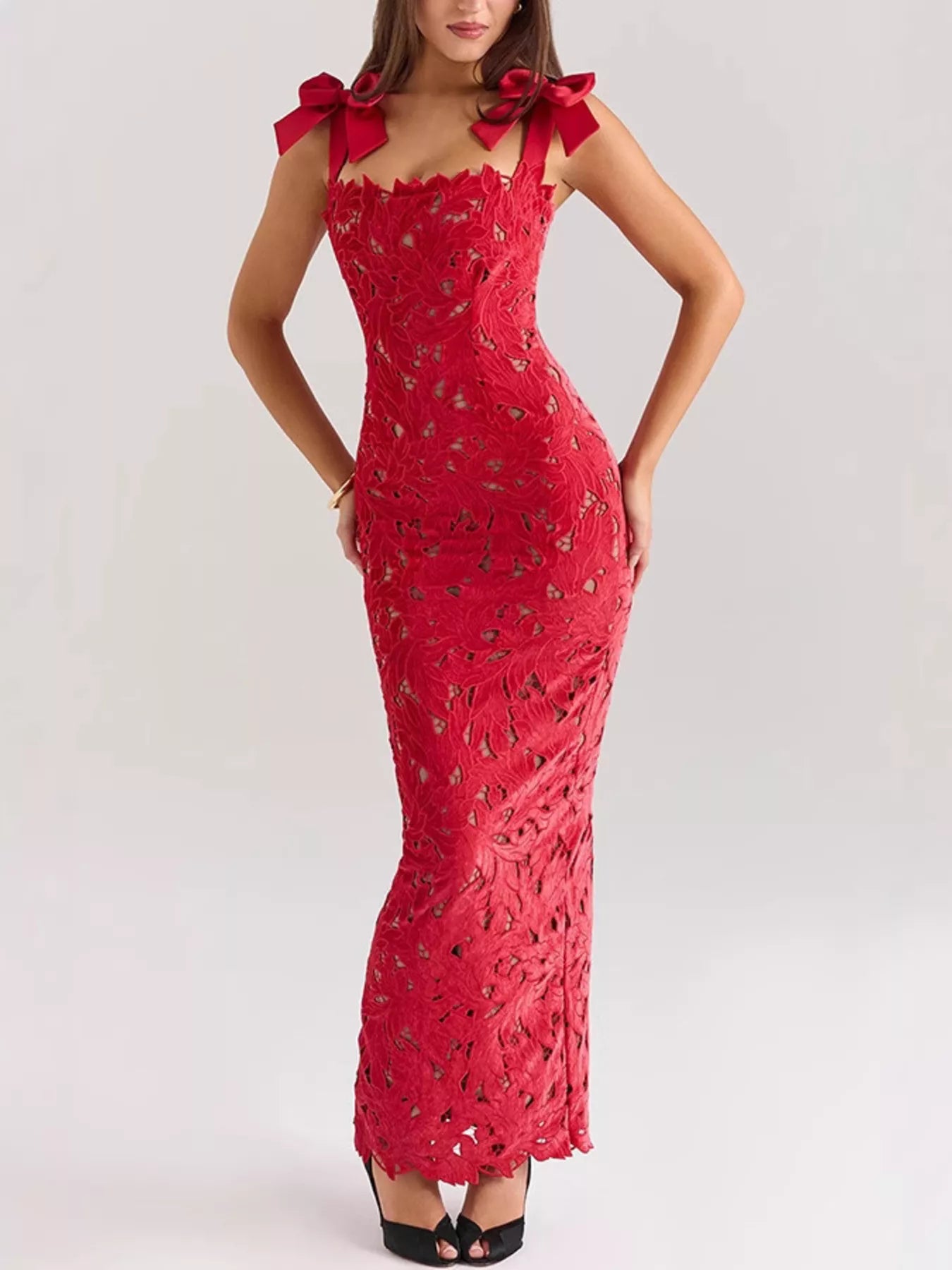 Slit Tie Shoulder Maxi Dress - Girly Tea