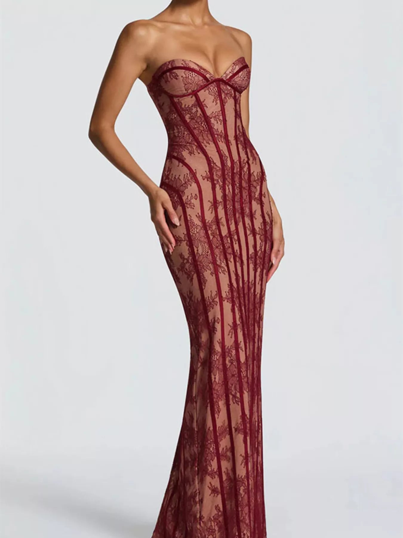 Lace Up Back Strapless Maxi Dress - Girly Tea