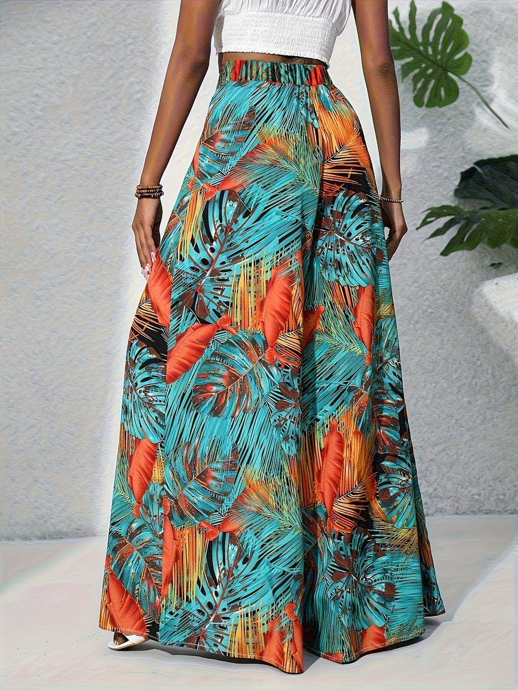Tropical Print Wide Leg Pants - Girly Tea
