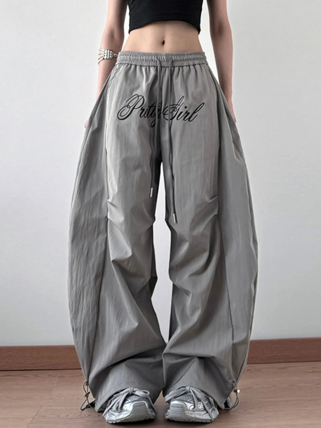Drawstring Oversized Wide Leg Casual Pants - Girly Tea