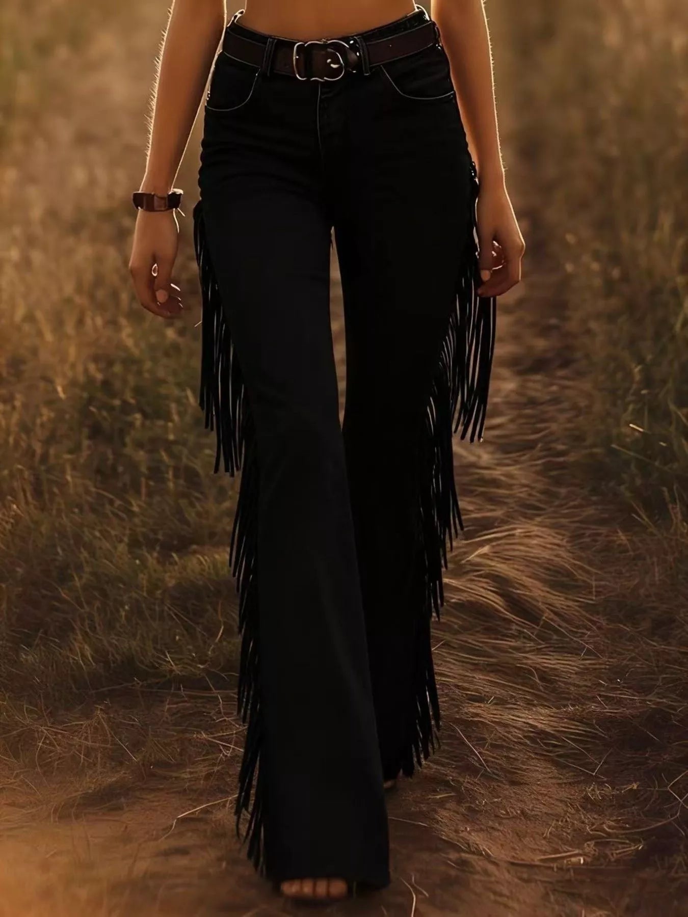 Fringe Trim Flare Pants - Girly Tea