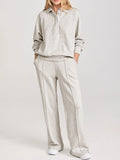 Collared Sweatshirt and High Waist Pants Active Set - Girly Tea