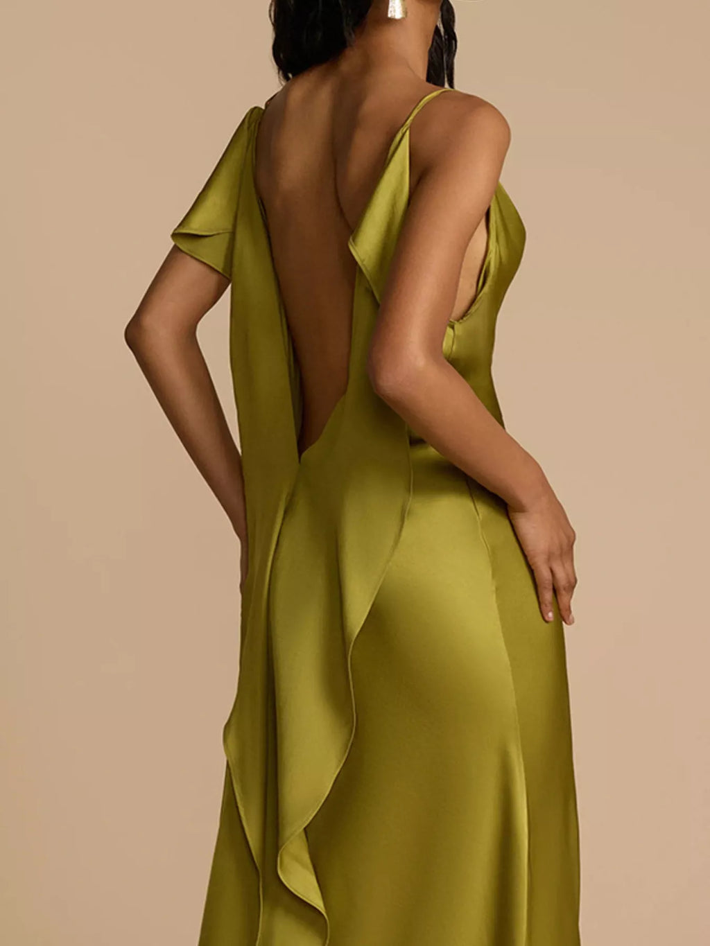 Satin Cowl Neck Slit Maxi Dress - Girly Tea