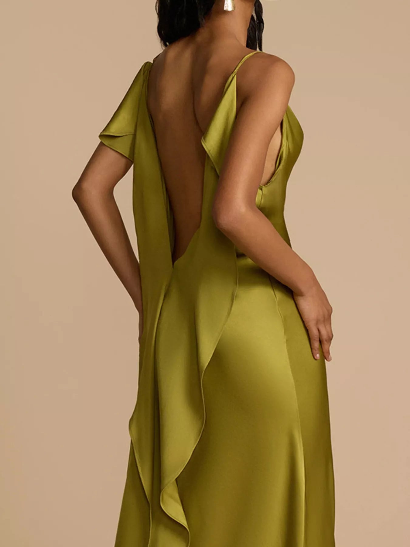 Satin Cowl Neck Slit Maxi Dress - Girly Tea