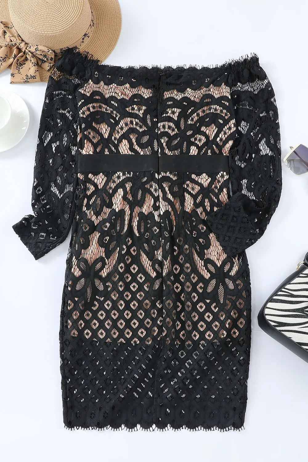 Off-Shoulder Long Sleeve Lace Dress - Girly Tea