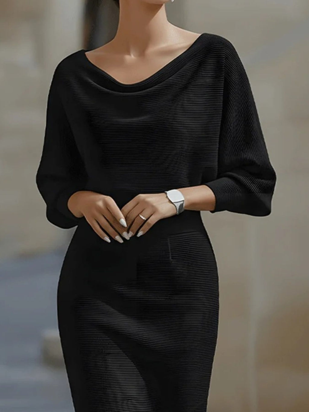 Cowl Neck Knit Bodycon Dress - Girly Tea