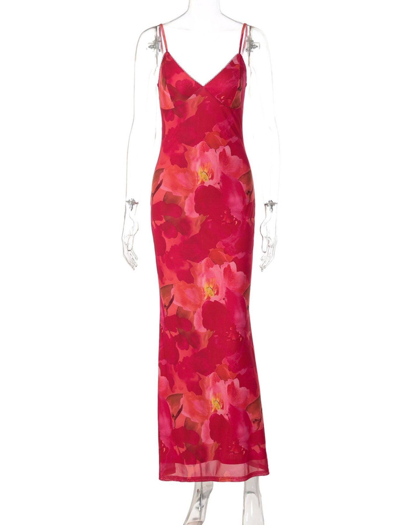 Floral Print Spaghetti Strap Bodycon Maxi Dress - Girly Tea