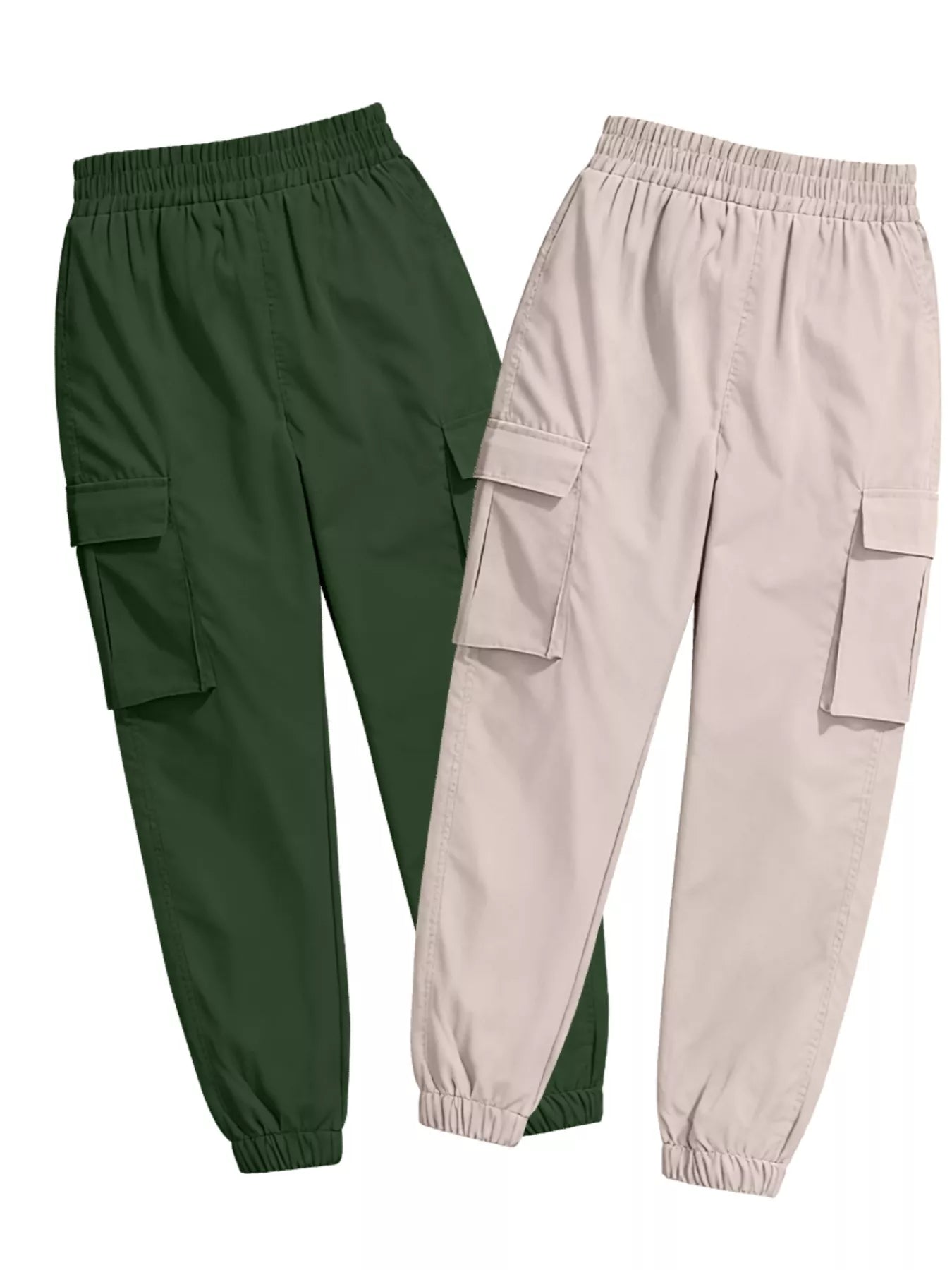 2 Piece Elastic Waist Cargo Pants - Girly Tea