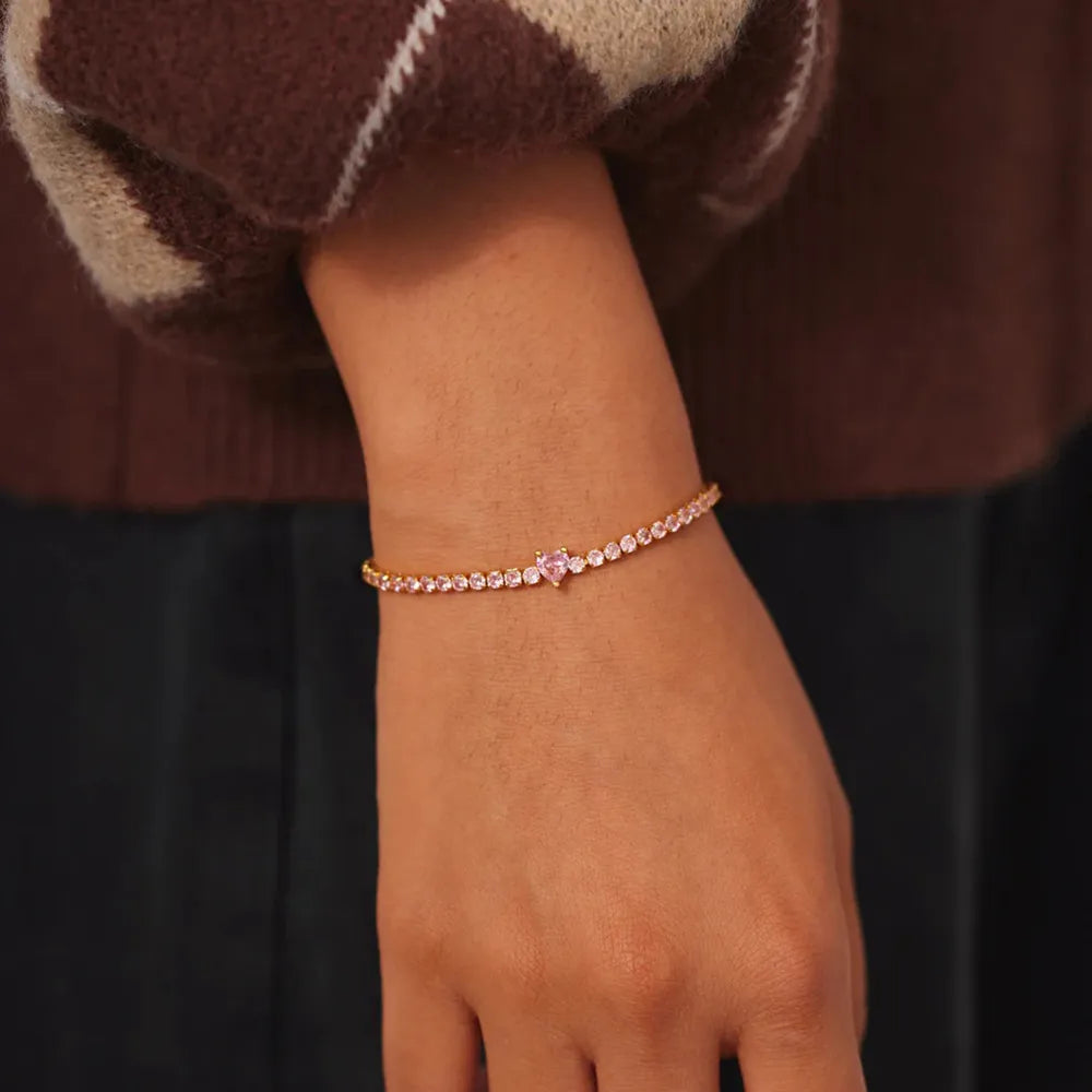 Heart Shape Inlaid Zircon 18K Gold-Plated Bracelet - Girly Tea