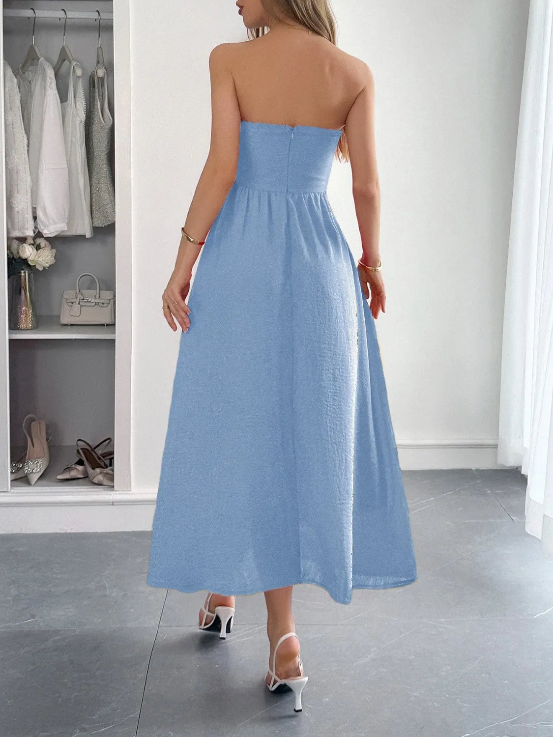Strapless A-Line Midi Dress with Pockets - Girly Tea