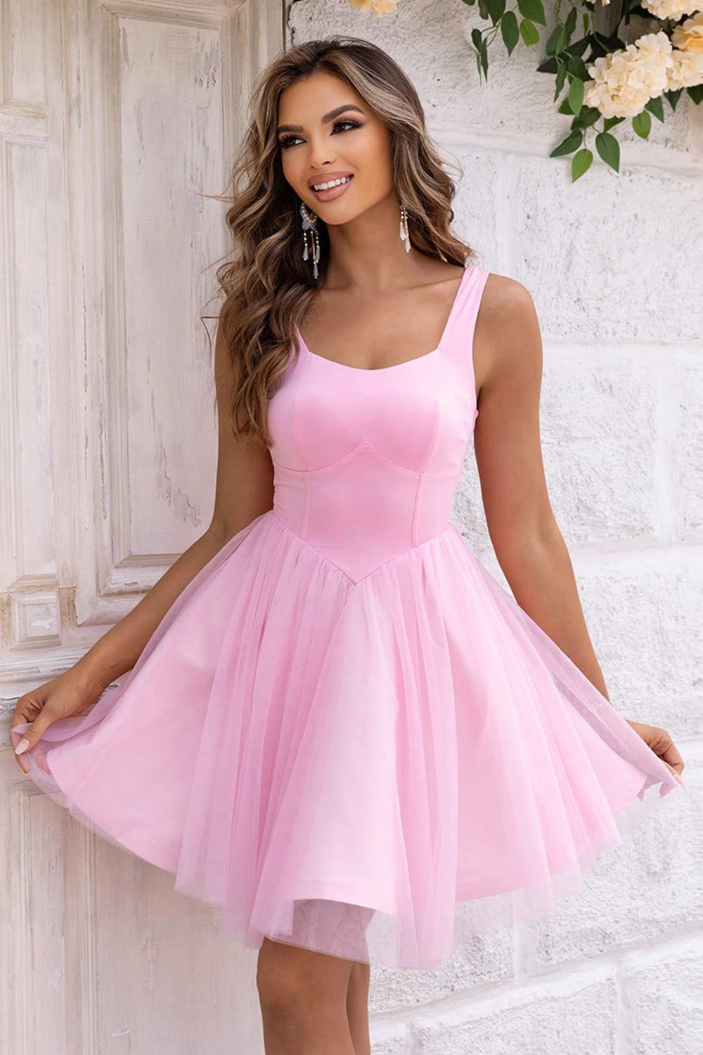 Wide Strap Mesh Dress - Girly Tea