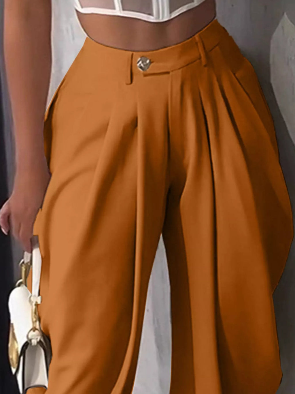 High-Waisted Wide Leg Pleated Pants - Girly Tea