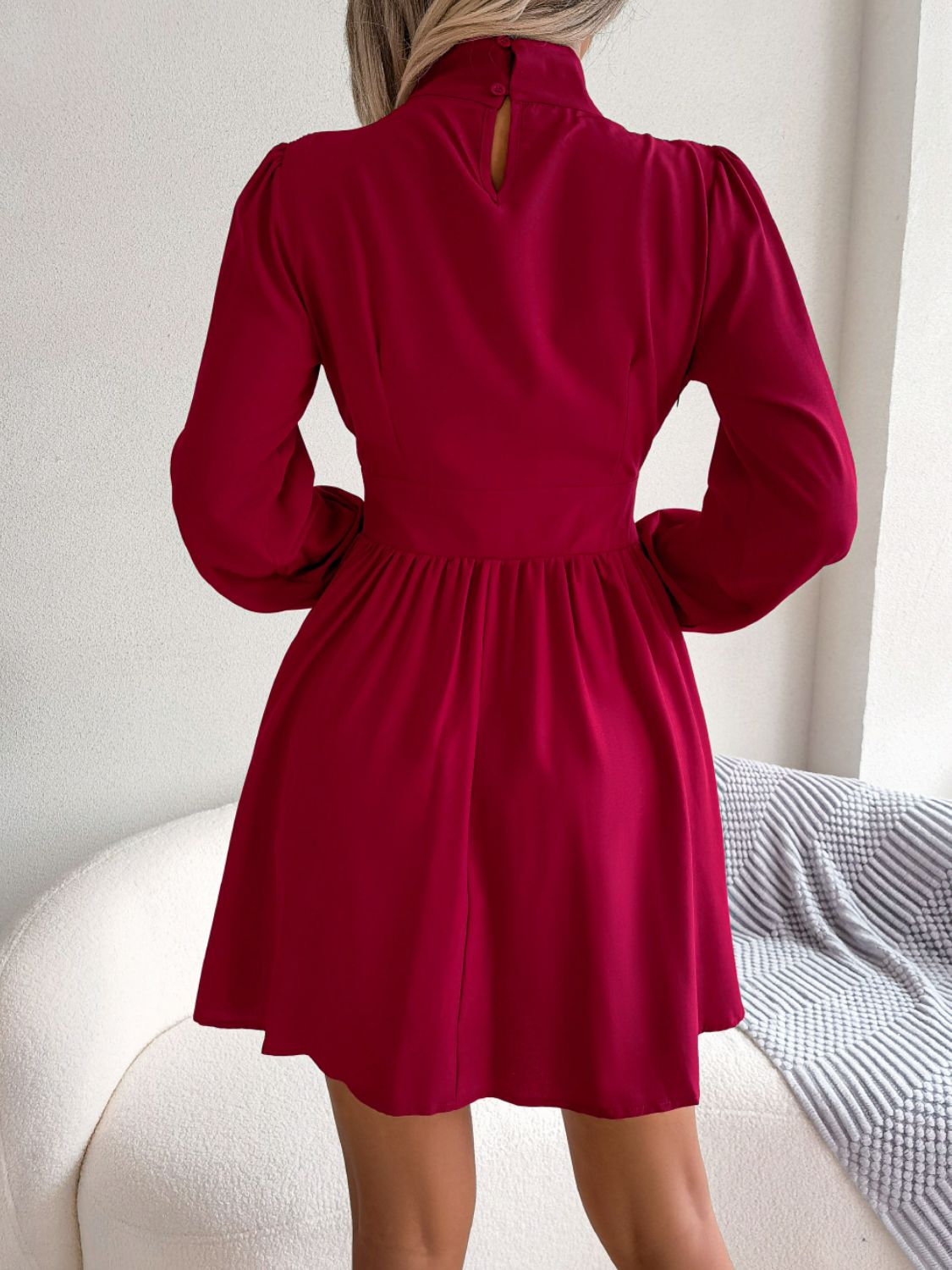 Cutout Turtleneck A-Line Mini Dress - Girly Tea