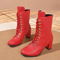Lace-Up Boots with Block Heel - Girly Tea