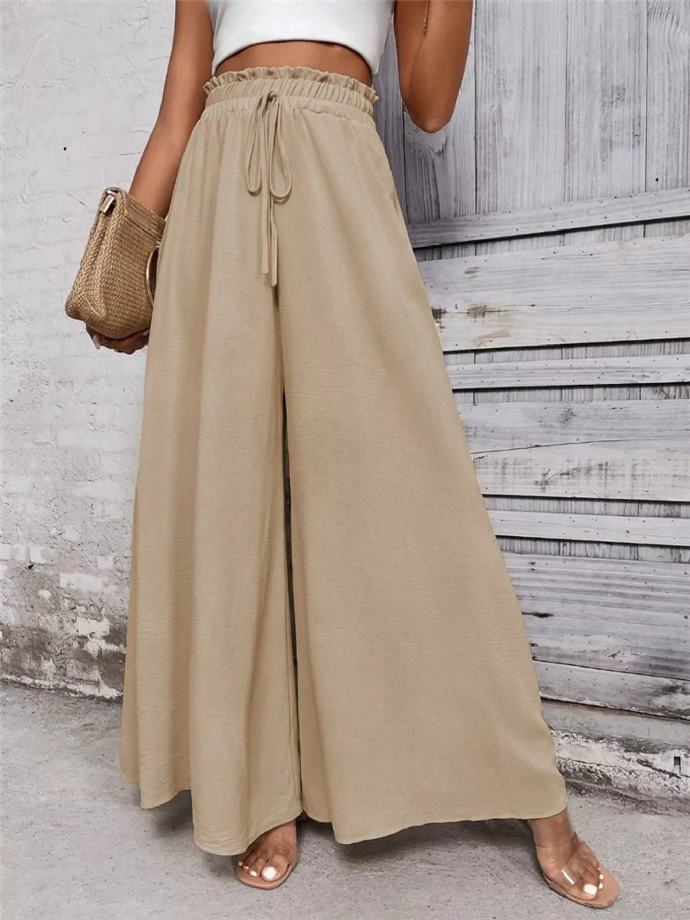 Frill Wide Leg Pants - Girly Tea