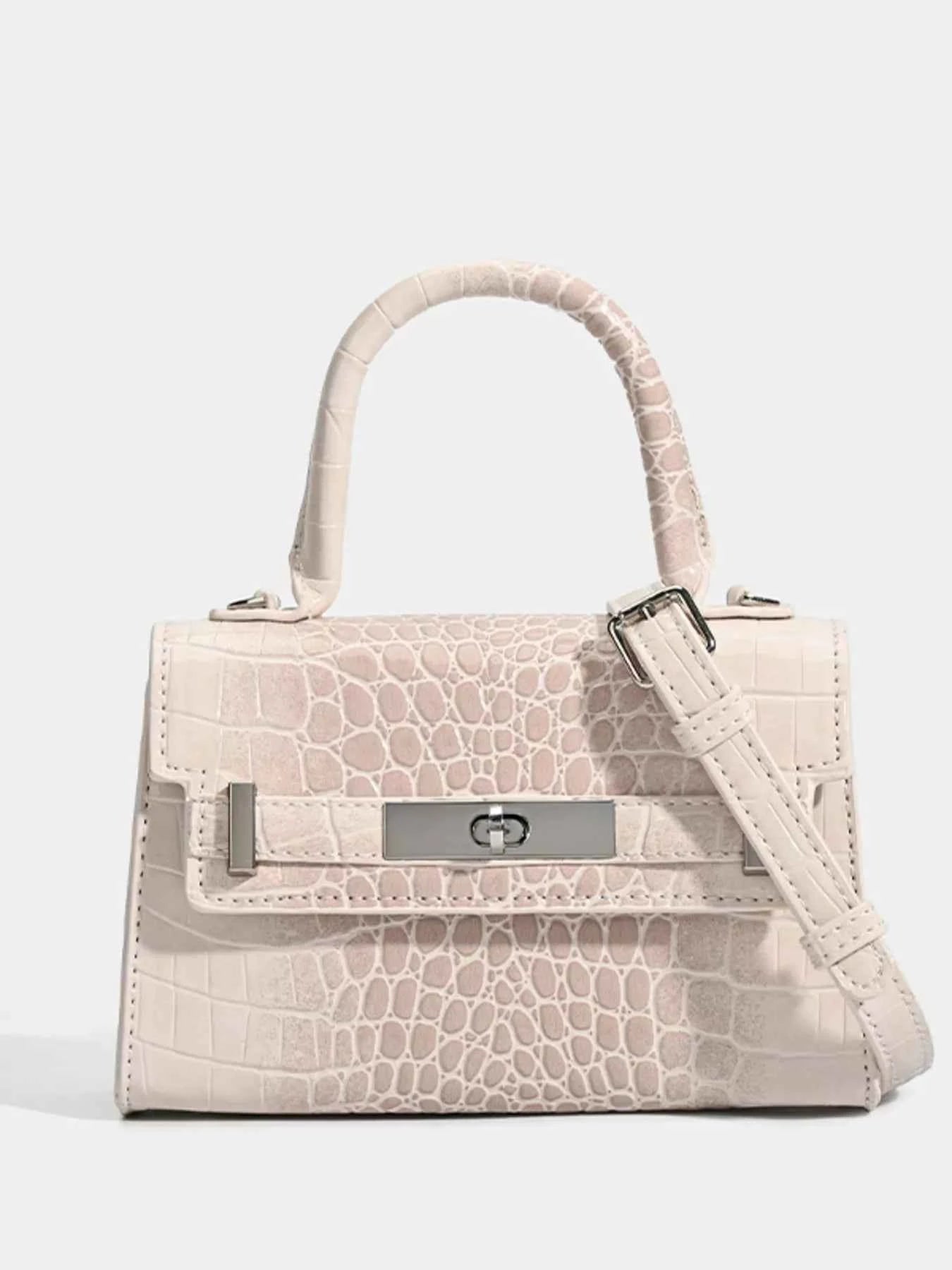 Croc-Embossed Top Handle Handbag