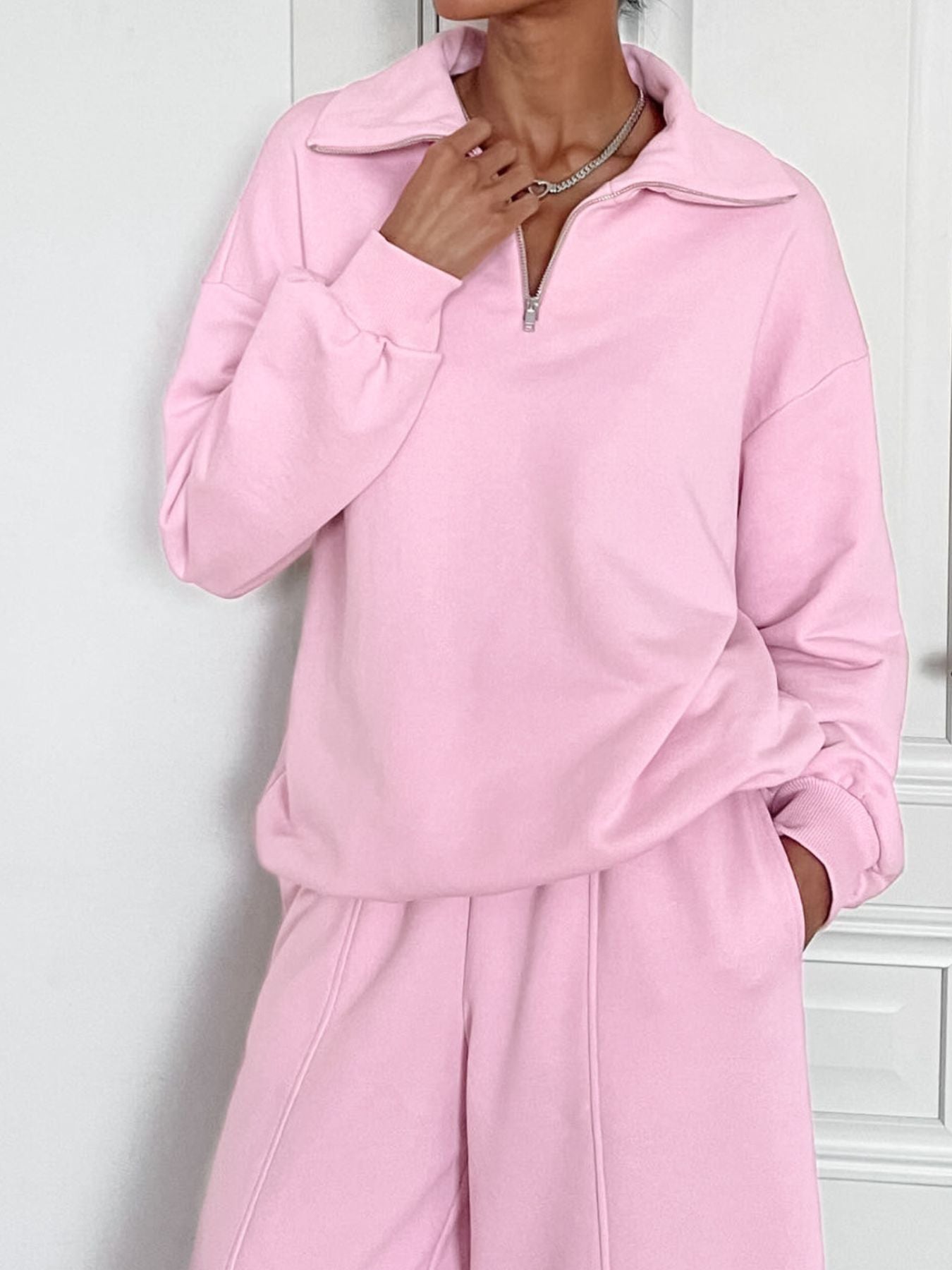 Quarter Zip Long Sleeve Top and Pants Set - Girly Tea