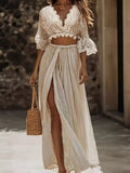 Lace Crop Top and Slit Maxi Skirt Set - Girly Tea
