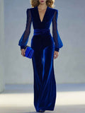 Velvet Wide Leg Jumpsuit with Sheer Sleeves