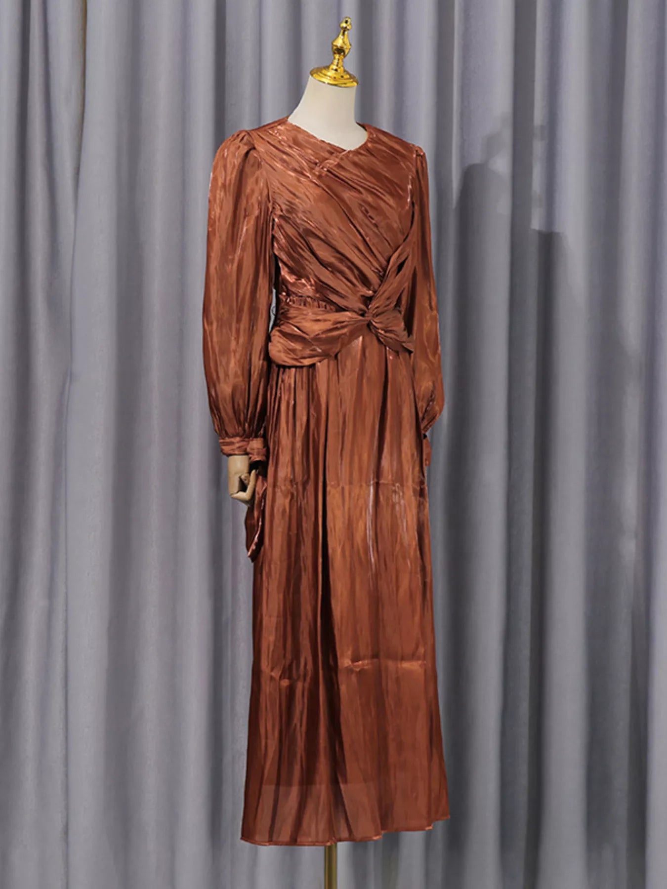Front Twisted Draped Long Sleeve Maxi Dress - Girly Tea