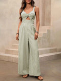 Striped Cutout Twist Front Wide Leg Jumpsuit