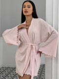Tie Waist Kimono Sleeve Lounge Nightgown - Girly Tea